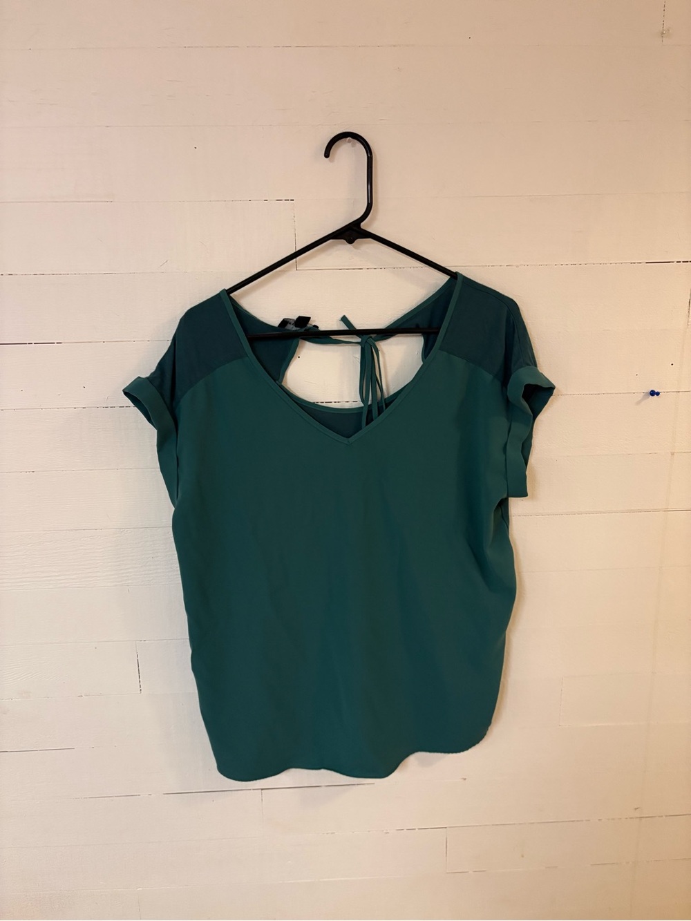 Fortune + Ivy Teal Green Cutout Tie Back Blouse Top Size L